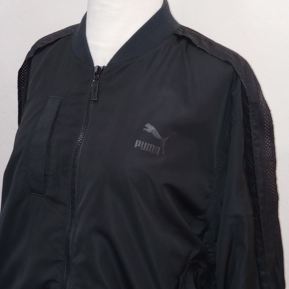 Puma Xtreme Frill Bomber Jacket Black Ruched Tie Sleeves Zip Off Frill Hem XL - Picture 8 of 15